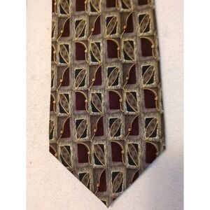 Louis Roth 100% Silk Burgandy Silver & Gold Geometric Pattern Tie  60"x 3 3/4 in